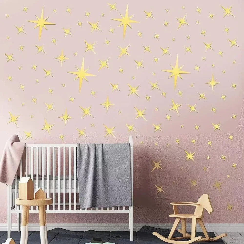 3D Star Mirror Wall Sticker Large Medium and Small Combination Acrylic Mirror Wall Sticker Home Living Room Wall Decorations