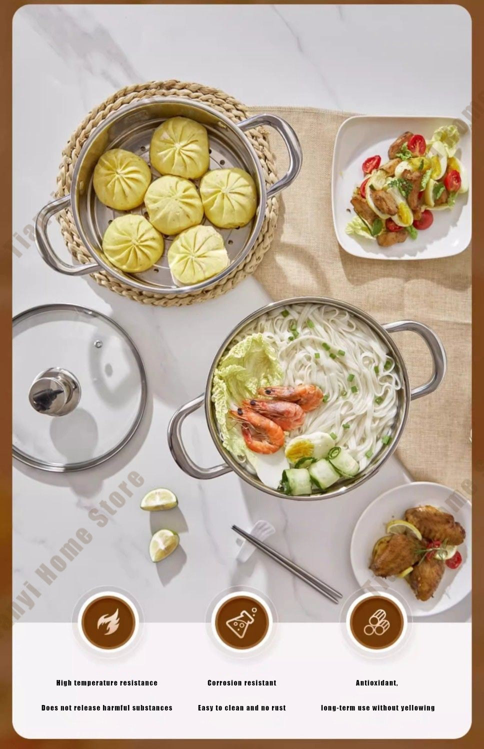 304 Stainless Steel Soup Pot Non-stick Frying Pan with lid Home Hot Pot Induction Cooker Gas Stove wok Food Supplement Milk Pot