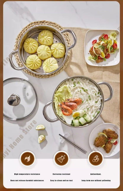 304 Stainless Steel Soup Pot Non-stick Frying Pan with lid Home Hot Pot Induction Cooker Gas Stove wok Food Supplement Milk Pot