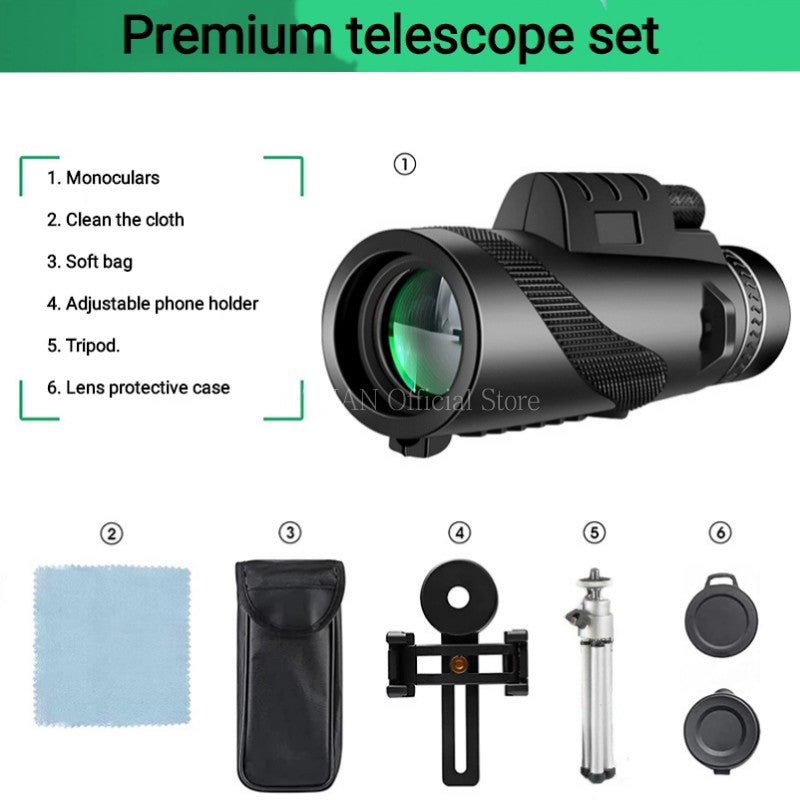 80x100 HD ZOOM Telescópio Monocular Potente Binóculos Portáteis Telescópio de Longo Alcance Caça Acampamento Com Tripé Suporte Para Celular