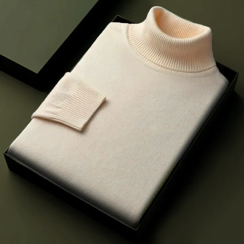 Autumn Mens High Quality Knitted Turtleneck Sweater Winter Long Sleeve Breathable Pullover Large Solid Color Warm Streetwear