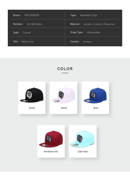 [HATLANDER]Embroidery Skull baseball caps hats hip hop snapbacks flat brim bones gorra sports snapback caps for men women unisex