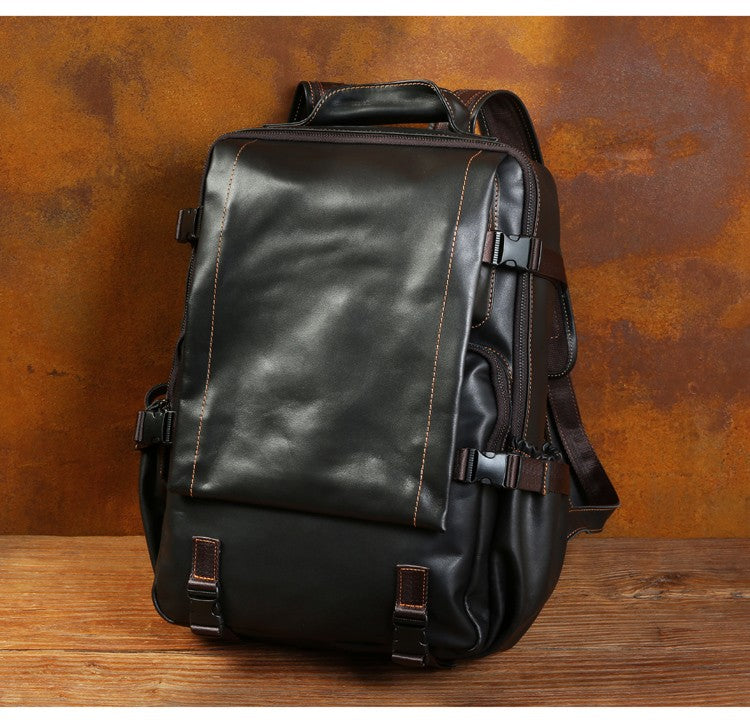 Retro cowhide backpack men and women trend outdoor travel bag leather business computer backpack large capacity