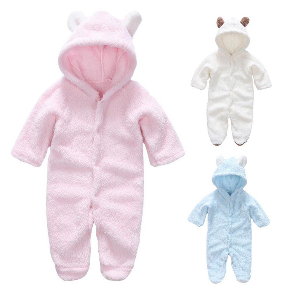 Winter Newborn Baby Plush Bodysuit Jumpsuit Cartoon Hoodies Boy Girl Romper Twins Clothes Korean version 0-12M