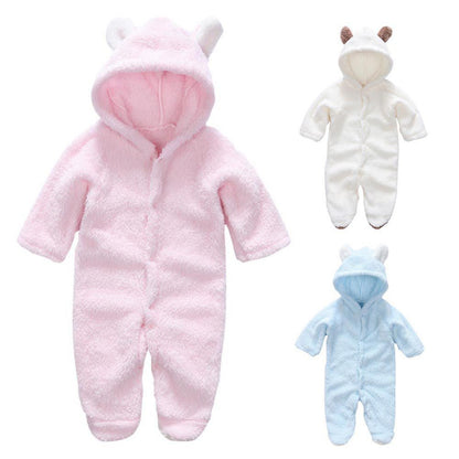 Winter Newborn Baby Plush Bodysuit Jumpsuit Cartoon Hoodies Boy Girl Romper Twins Clothes Korean version 0-12M