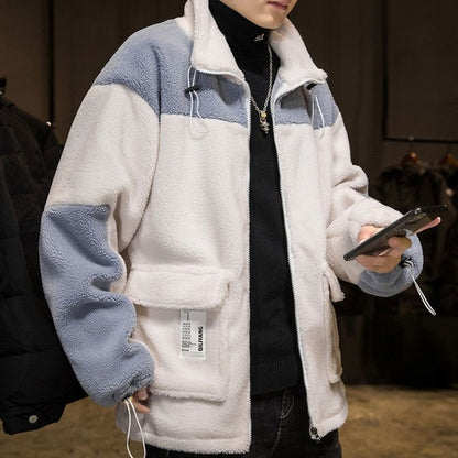 2025 Winter New Men's Lamb Fleece Jacket Thickened Warm Loose Fit Casual Stylish Youth Jacket