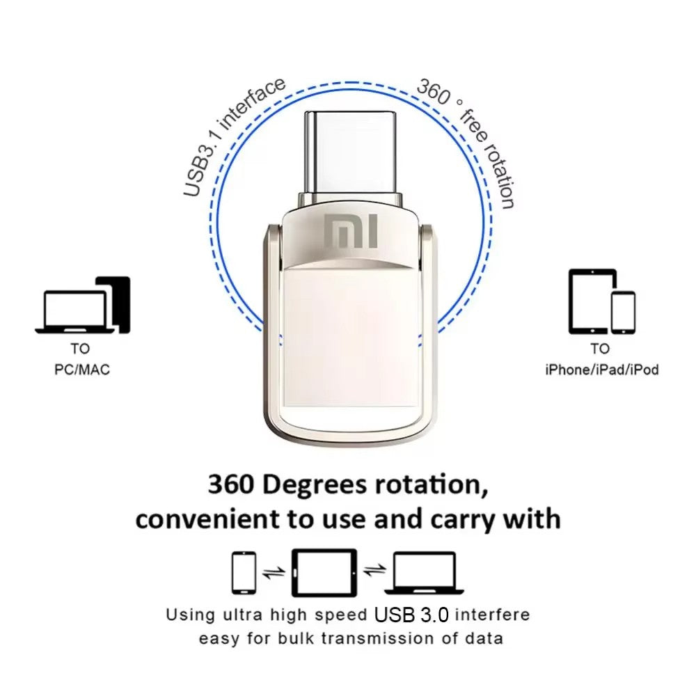 Xiaomi Metal 2TB Pendrive USB 3.0 Key Type C High Speed USB Flash Drive 512GB Storage PC Phone Data Transfer Memory Stick 128GB