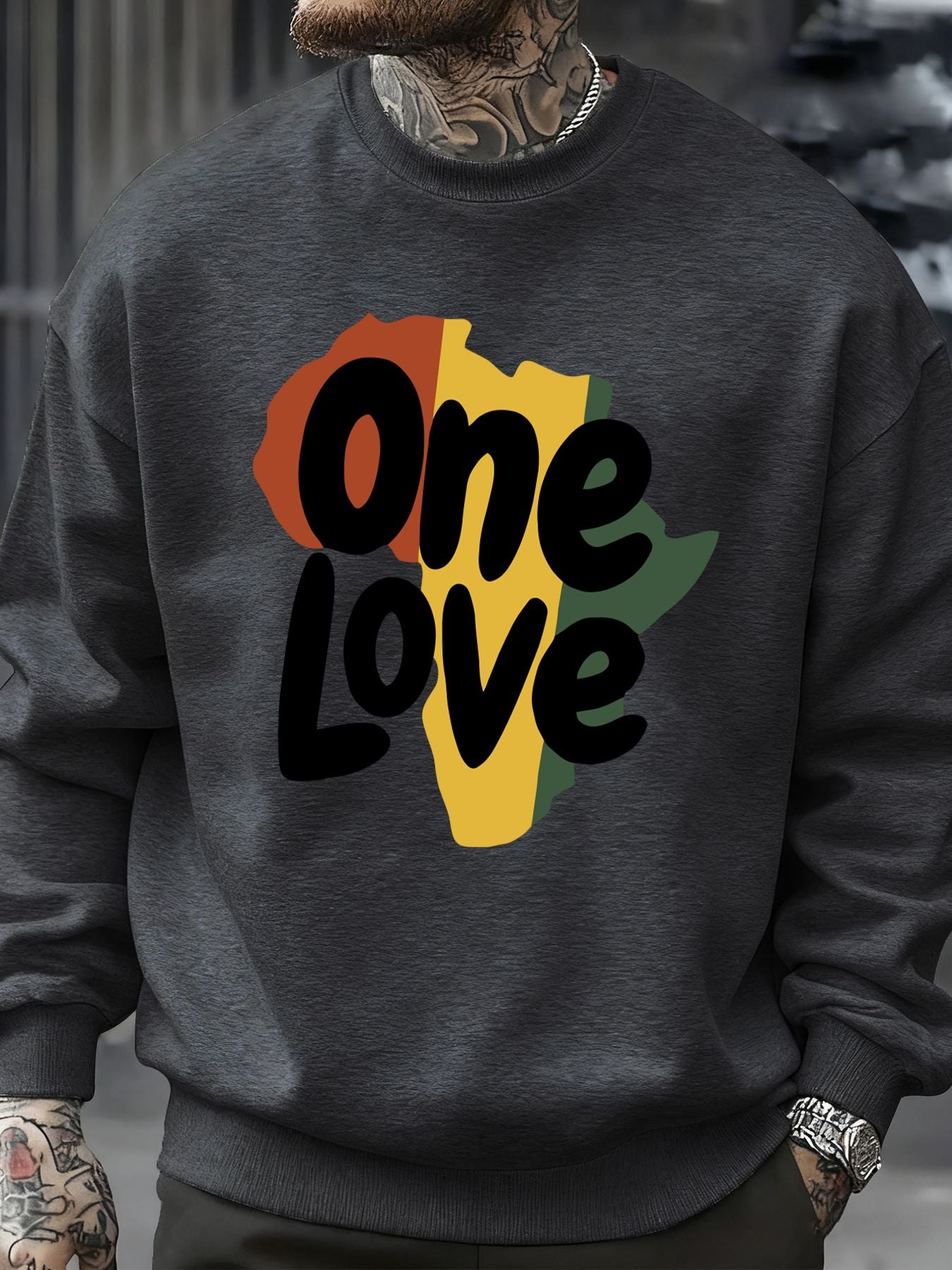 One Love African Continent Prints Sweatshirt Men Crewneck Clothes Autumn Fleece Pullover Oversized Multicolor Streetwear Unisex