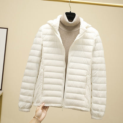 Schinteon Women Ultralight 90% White Duck Down Jacket with Removable Hood Autumn Winter Thin Outwear Portable Storage 2024 New