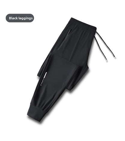 Men's solid color pants summer ice silk elastic quick drying loose sports pants suitable for casual and business wear M-8XL