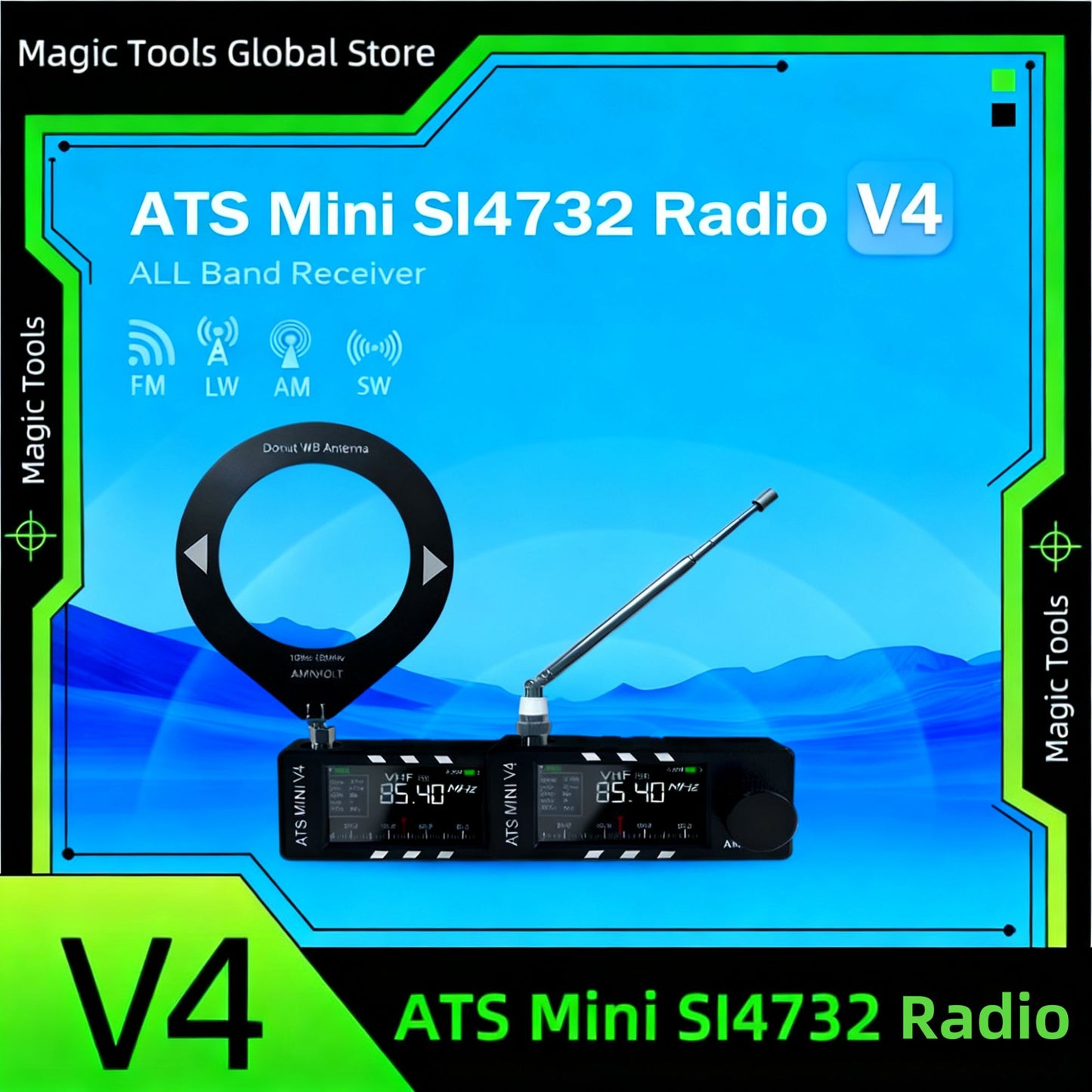 Receptor V4 AMNVOLT ATS Mini SI4732 de Todas as Bandas Suporta AM/FM/SSB/LSB/USB Amplificador de Fone de Ouvido Hi-Z Integrado para Rádio Amador