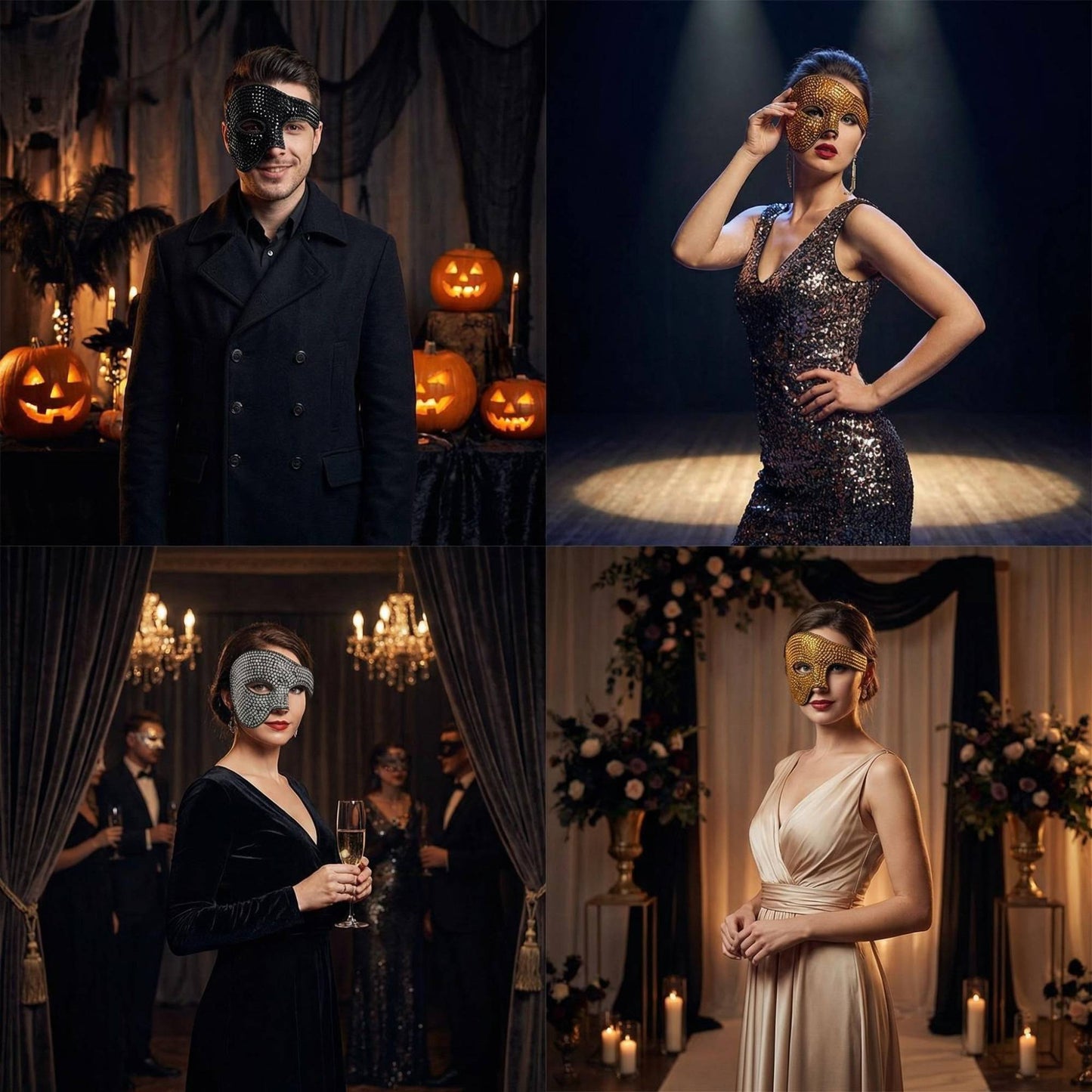 Half-Face Ballroom Mask DIY Handmade Rhinestone High-End Eyeshade Carnival Party Holiday Performance Prop Mask