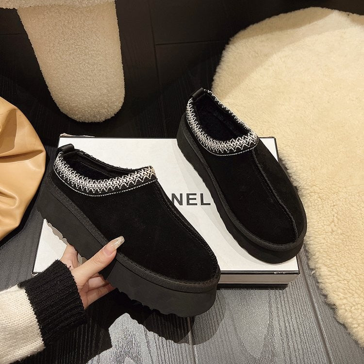 Snow Boots for Women 2024 Winter New Cashmere Warm Platform Without Heel-covered Hair Half Slipper Cotton Shoes for Women Q426