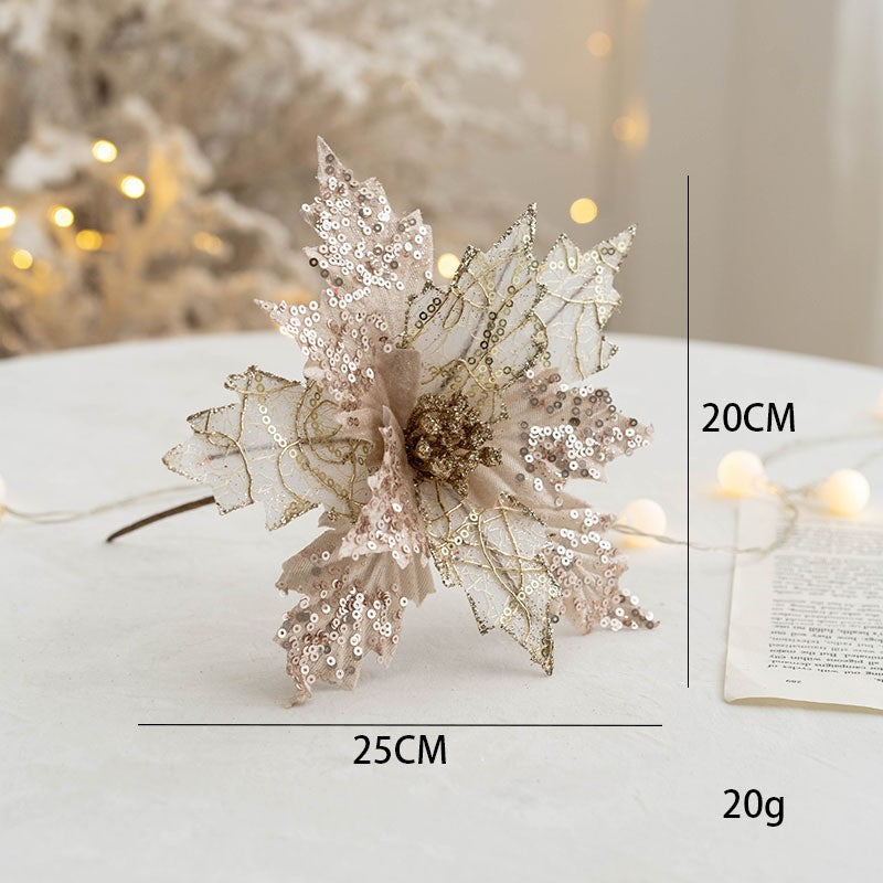 Gold Simulation Christmas Flower Christmas Tree Decorative Flower 20cm Sequin Velvet Ecoration