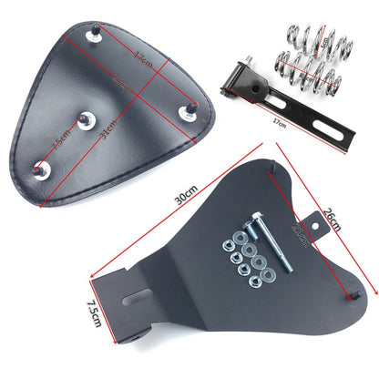 Assento Individual de Couro Retrô Marrom/Preto Caveira para Motocicleta + Suporte de Mola de 3" para Harley Custom Chopper Bobber Assento de Selim de Couro