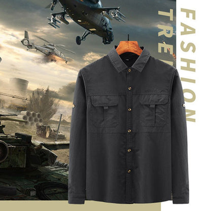 Spring Cargo Shirt For Men Long Sleeve Social Dress Shirt Top Casual Formal Shirt Blouses Oversized Tactical Shirt Man Clothes