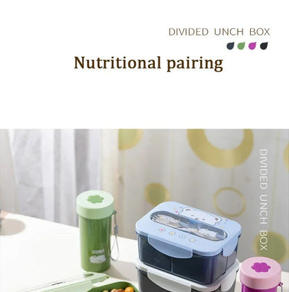 Conjunto de Copo Lancheira Infantil de Plástico Portátil 1200ML com Garfo e Lancheira Infantil com Copo de Água, Recipiente para Armazenamento de Alimentos