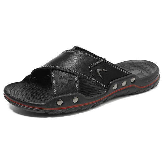 Men's Summer Sandals High Quality Leather Shoes, Extra Large Antiskid Lightweight Slip-On Beach and Hotel Footwear, Size 38-48