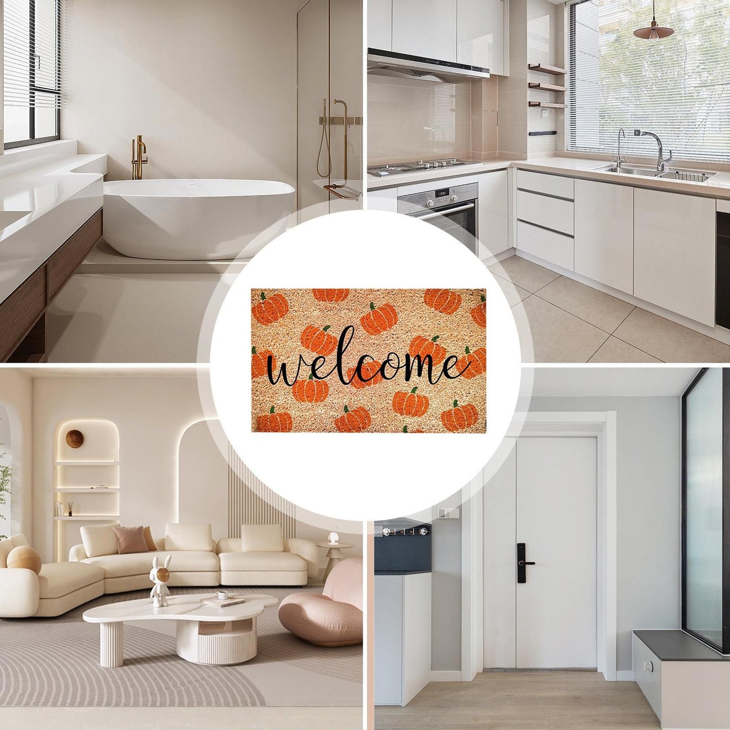 Non-Slip Pumpkin Welcome Mat, Fall Decor Outdoor Entrance Rug, Kitchen Bedroom Bathroom Living Room Autumn Halloween Decor