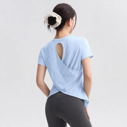 Women's Tight Sports T-shirt Quick Dry Short Sleeve Yoga T-shirt Pilates Fitting Fitness Back Hollow Out Running T-shirt
