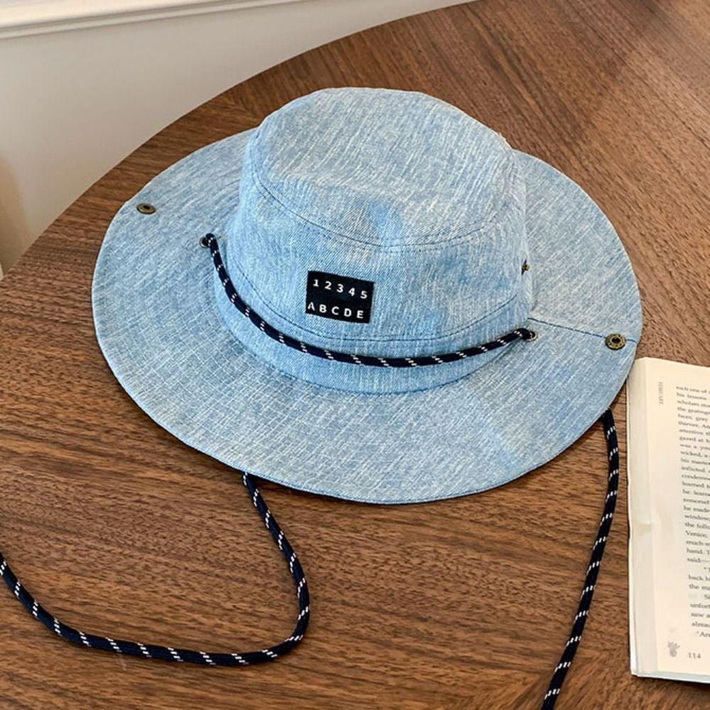 Retro Sunscreen Western Cowboy Hat Lightweight Wide-Brimmed Denim Bucket Hat Japanese Style Cloth Fisherman Hat Travel