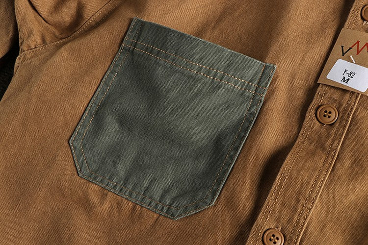 Long Sleeve Tactical Shirts Men  Patch Cargo Shirt Cotton American Casual Vintage Tooling Jacket Outdoor Workwear Blusas