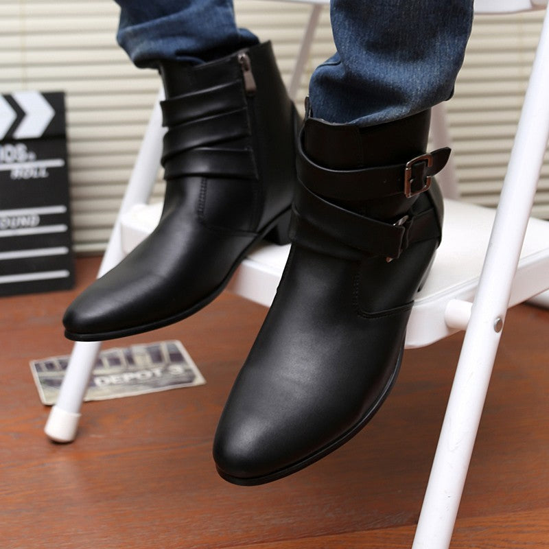 Hot Sale Luxury Chelsea Boots Men Pointed -toe Mens White Boots Black British Style High-heel Men Dress Boots Design Ankle Boot