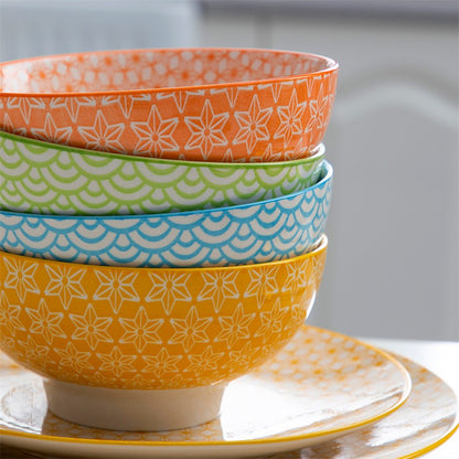 16Pieces Porcelain Multi-Colour Japanese-style Dinnerware Set with 4*Dinner Plate,Dessert Plate,Bowl,Mug Ceramic Tableware Set