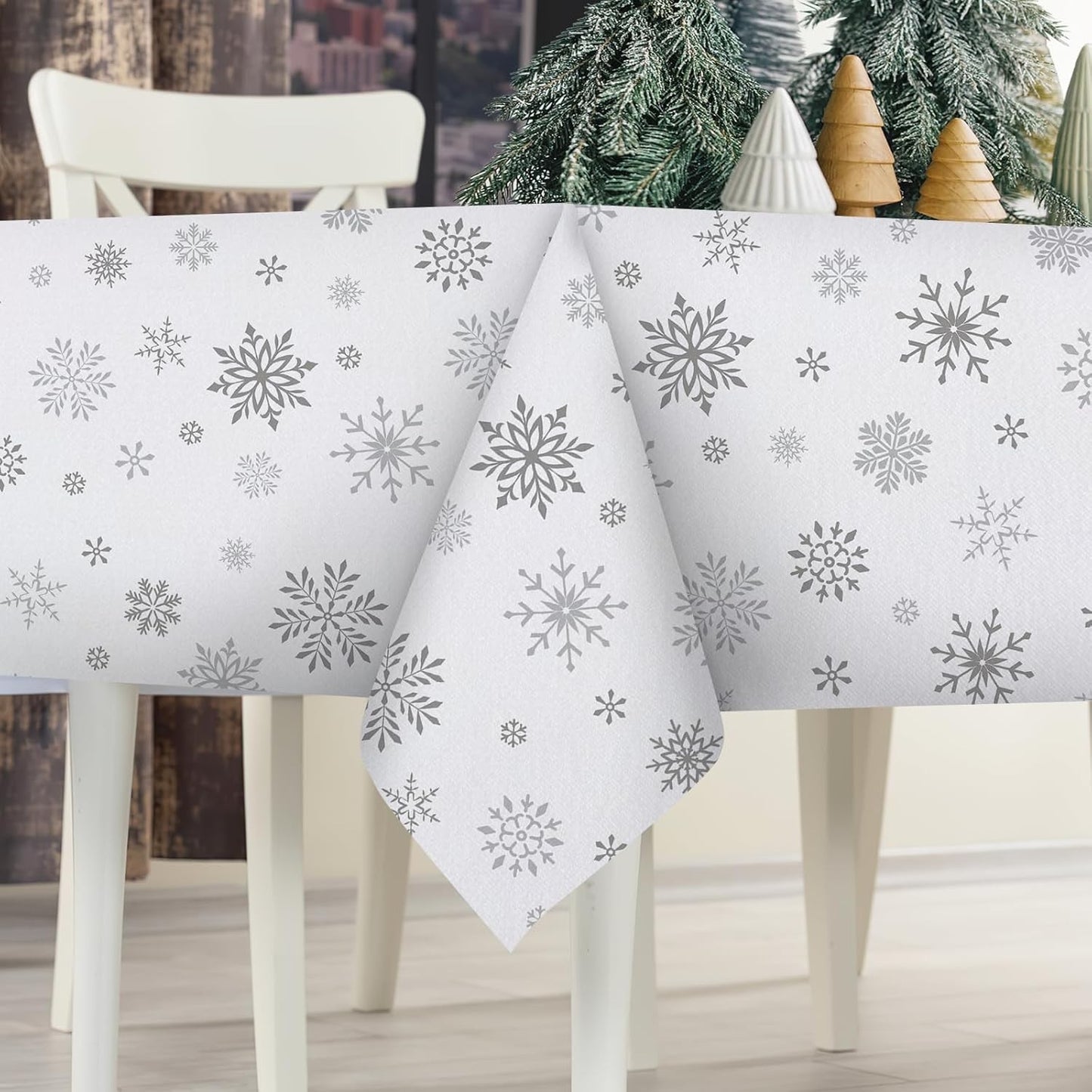Christmas White Snowflake Waterproof Tablecloth Table Decor Winter Holiday Kitchen Dining Tablecloth Christmas Decorations