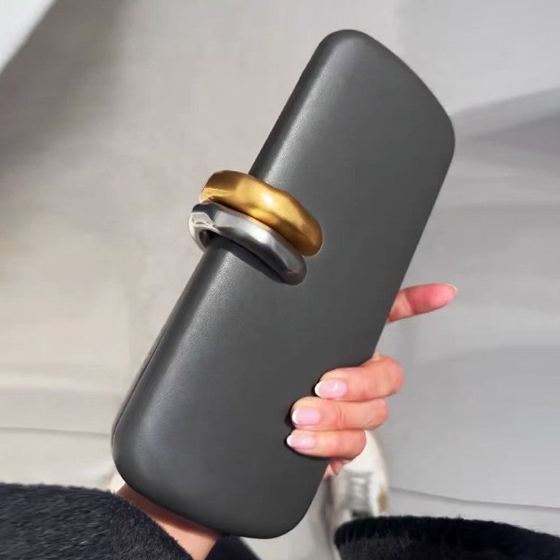 Long Rigid Clutch Retro Metal Luxury Shoulder Bag Fashion Removable Metal Chain Handle Crossbody Bag Clip Closure Banquet Bag