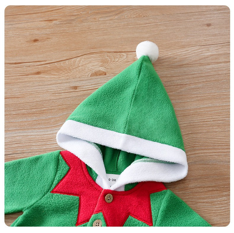 Christmas Newborn Clothes Cute Green Elf Soft 0-18 Boys And Girls Spring And Autumn Long Sleeved Baby Triangle Jumpsuit+Socks