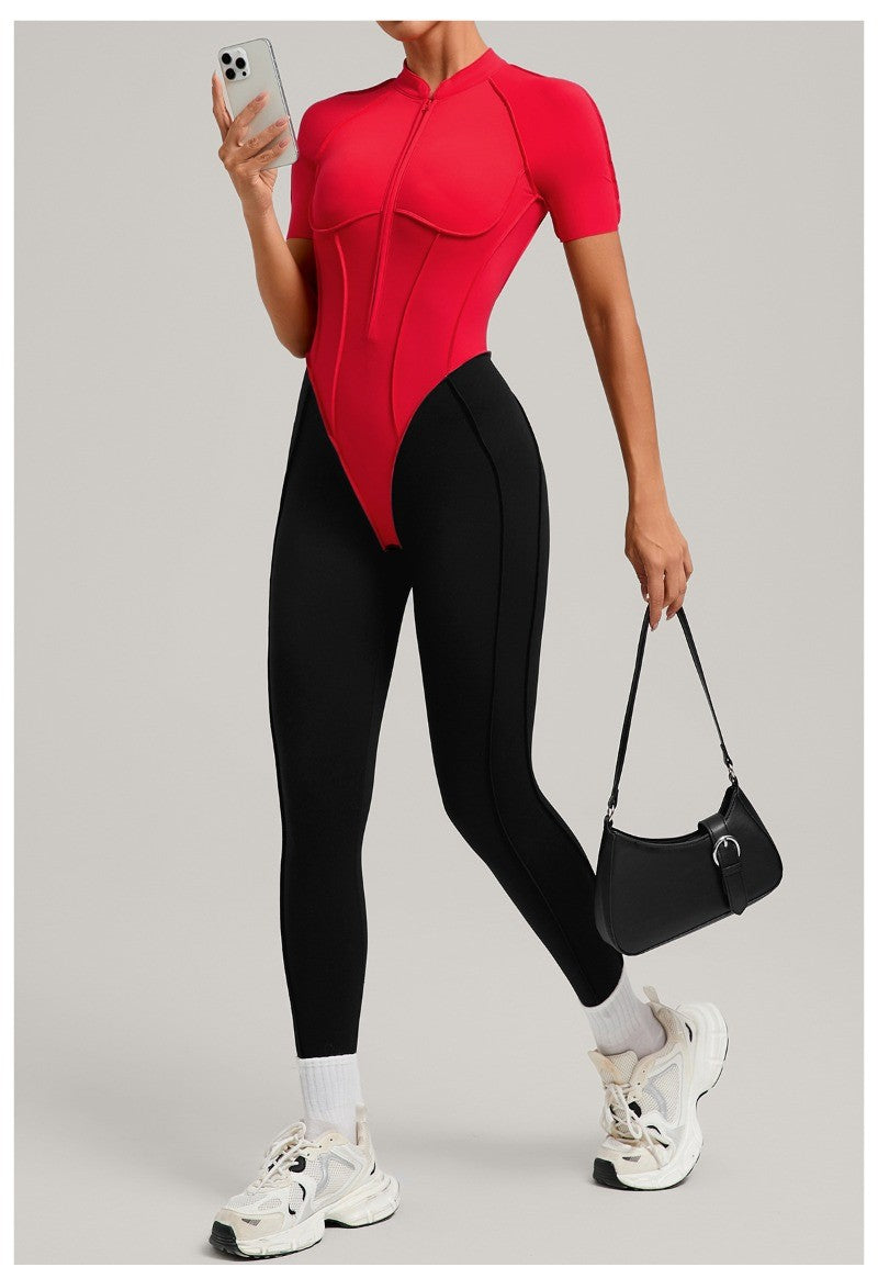 Women's New Yoga Jumpsuits with Contrasting Splicing Beauty Back Slim Fit One-piece Workout Gym Outdoor Sports Fitness Bodysuits