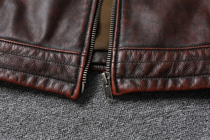 Fashionable Men's Motor Jacket Genuine Cow Leather Coat Male Outerwear Windbreaker Spring Autumn Cloth with Epaulet Brown