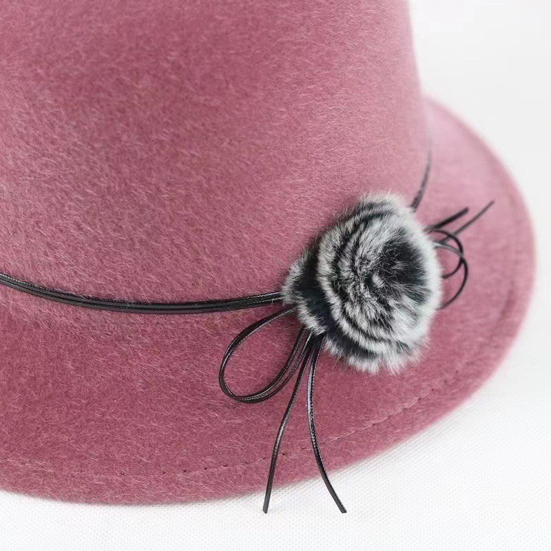 Flat Top Fedoras Hats for Women Solid Color Imitation Woolen Jazz Cap Elegant British Wide Brim Ladies Caps Bowler Hats Fedora