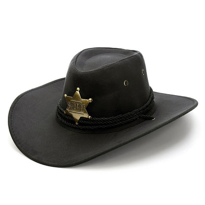 Western Cowboy Hat Retro Sheriff Cap Sunscreen With Wind Rope Hat Men And Women Horseback Riding Tourism Fishing Sunshade Cap