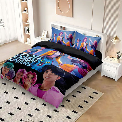 K-Pop Bedding Set Demon Hunters Themed pink or Black other side Print Polyester Student Dormitory  Duvet Cover Boys Girls Gift