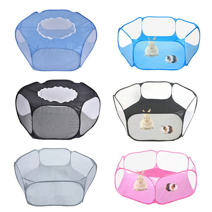 Cercado Portátil para Pequenos Animais Gaiola Transparente para Gatos e Cães Tenda Pet Cercadinho Dobrável Aberto Para Cães Hamsters Coelhos Porquinhos-da-Índia