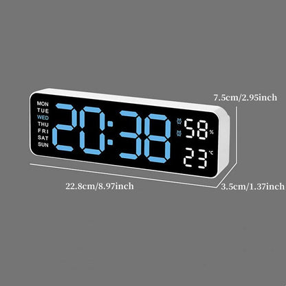 LED Electronic Alarm Clock 9-inch Wall Clock USB Powered Temperature and Humidity Display Auto-dimming Desktop Clock