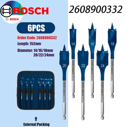 Broca chata para madeira Bosch Accessories de 152 mm, abridor de furo para armário, conjunto de brocas de aço de alta velocidade para fresar madeira, com ponta tripla