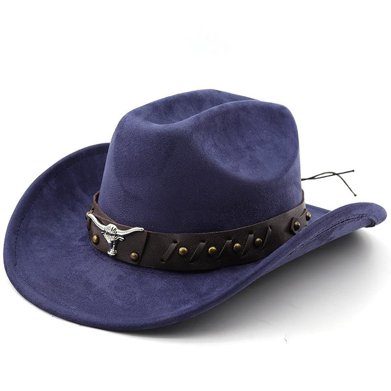 Ox Head Suede Western Cowboy Hats  Man Cowgirl Top Hats for Party Vintage Garden Hat  Cowboy Accessories Woman  Cosplay Hat