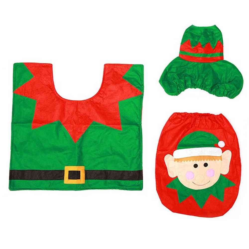 3 peças Tapetes de banho decorativos de Natal Decoração de Natal para banheiro Capa de assento de vaso sanitário de desenho animado Acessórios de banheiro