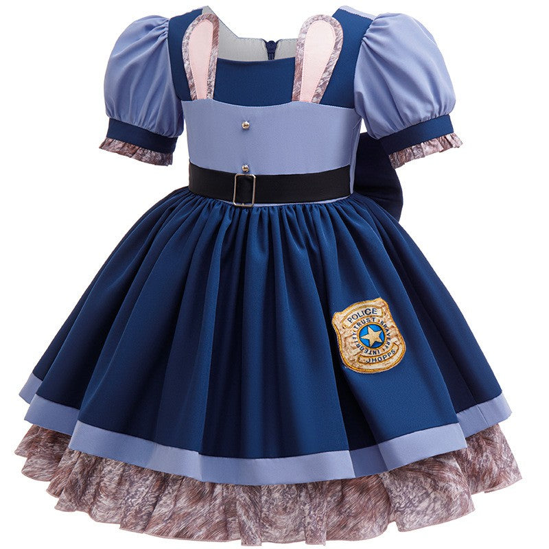 Kids Girls Cute Rabbit Police Officer Fancy Costume Dress Outfit for Halloween Cosplay Birthday Purim Carnival Stage Party Wear