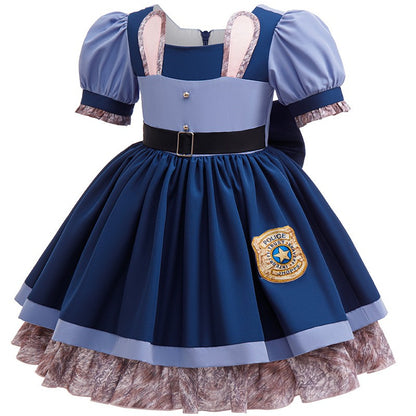 Kids Girls Cute Rabbit Police Officer Fancy Costume Dress Outfit for Halloween Cosplay Birthday Purim Carnival Stage Party Wear