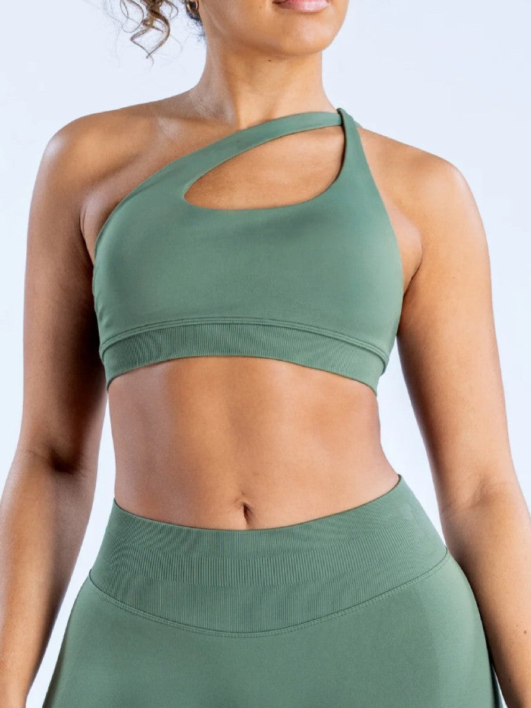 Women Asymmetric Sports Bra Seamless Yoga Top High Support Removable Chest Open Back Bra Gym Workout Underwear