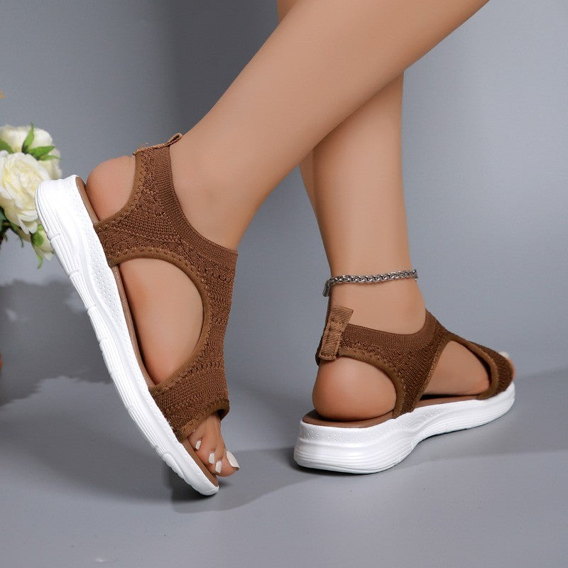 Women's Shoes 2025 Summer Comfortable Casual Sports Sandals Women's Beach Wedge Sandals Women's Mesh Knitted Roman Sandals