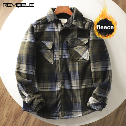 Mens Winter Fleece Linend Warm Plaid Shirt Jacket Casual Long Sleeve Flannel Checked Shirt Men Western Cowboy Button Up Tops