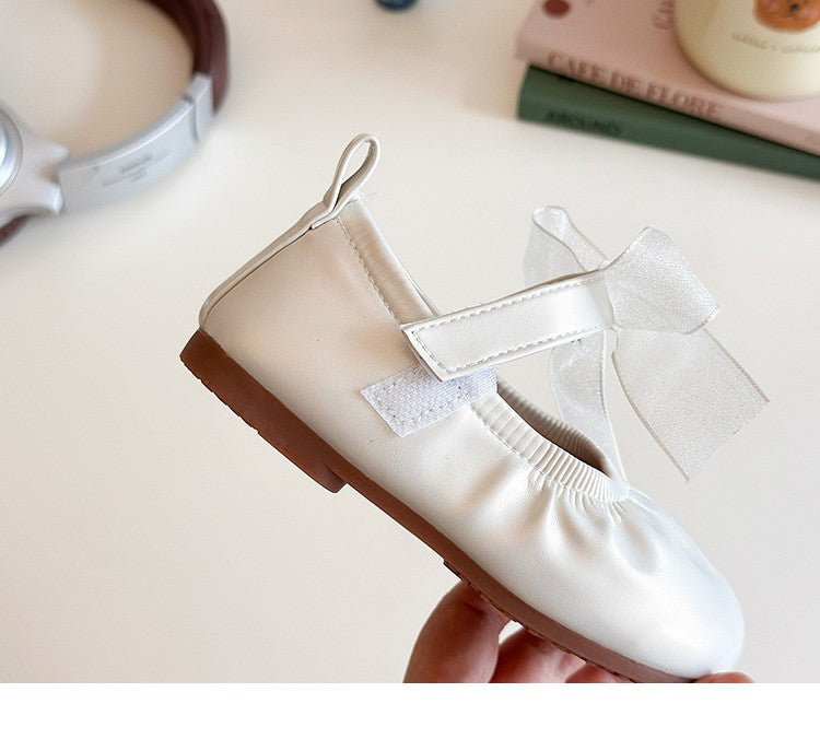 Baby Girl Princess Shoes Shine Surface Korean Style Lace Bow Casual Flats Non-Slip Toddler Kid Wedding Party Adorable Baby Shoes