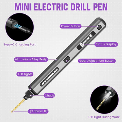Mini Furadeira Elétrica ARROWMAX Ferramenta Rotativa Furadeira Sem Fio Recarregável para Artesanato Madeira Plástico Alumínio Moeda Casa DIY SDS Ultra