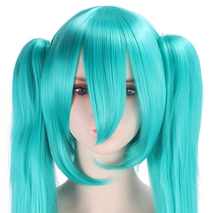 Peruca para cosplay da Hatsune Miku, clipe de boca de tigre multiuso, peruca de rabo de cavalo duplo de 120 CM, azul lago azul-esverdeado