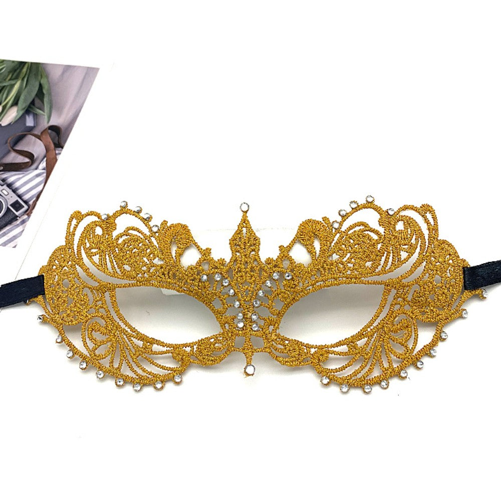 Makeup Ball Hollow Lace Face Mask With Ribbon Princess Masquerad Cosplay Prom Props Costume Female Sexy Diamonds Eye Mask